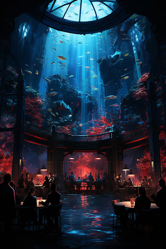 Ein Restaurant umgeben von einem Aquarium